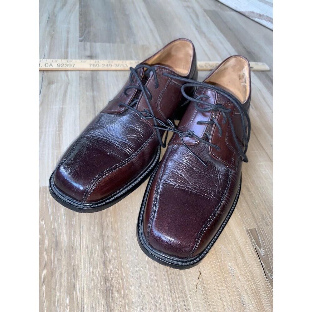 BOSTONIAN POLLINO Bicycle Toe Oxford dark brown leather shoes men's size 8.5 EUC